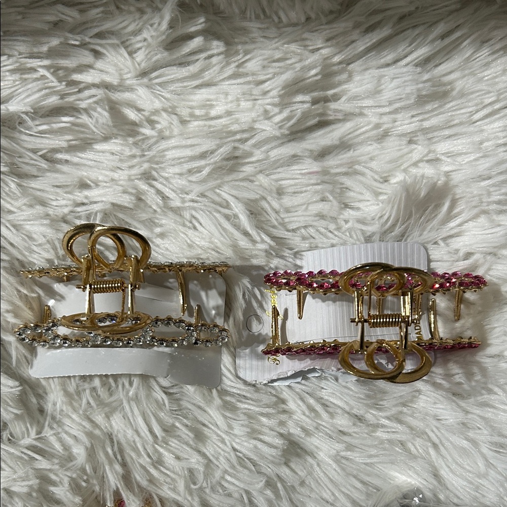 Fashion Jewelry Gold and Pink Rhinestone Hair Clips - Picture 2 of 5